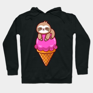 Cute Sloth On Ice Cream Cone Cartoon Hoodie